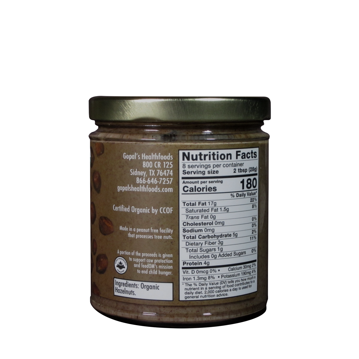 Organic Raw Sprouted Hazelnut Butter, Unsalted 8oz