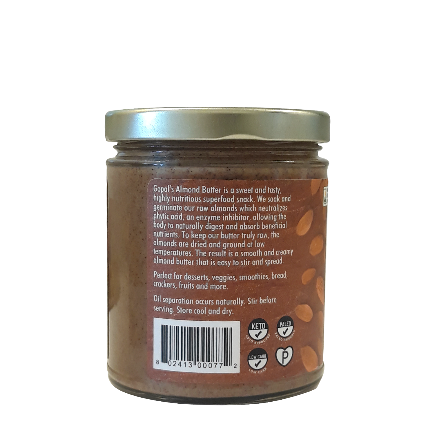 Organic Raw Sprouted Almond Butter, Unsalted 8oz