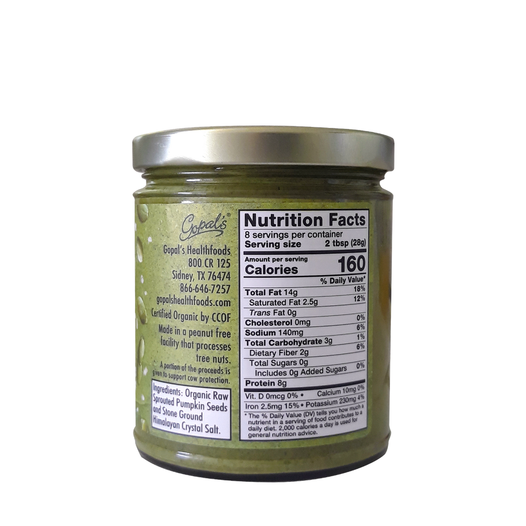 Organic Raw Sprouted Salted Pumpkin Seed Butter 8oz Gopal's Healthfoods