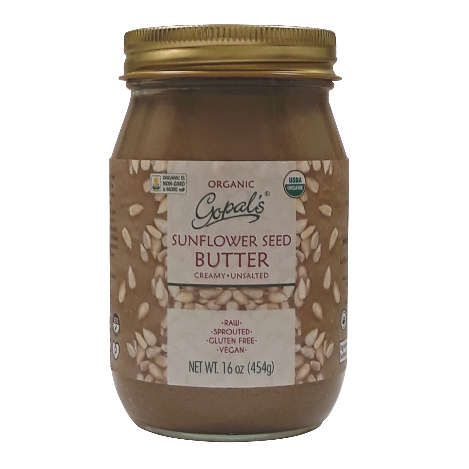 Organic Raw Sprouted Unsalted Sunflower Seed Butter 16oz Gopal's